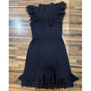 Ella Moss Womens Eyelet Ruffle Dress Party Cocktail Lined‎ Black XS Sleeveless